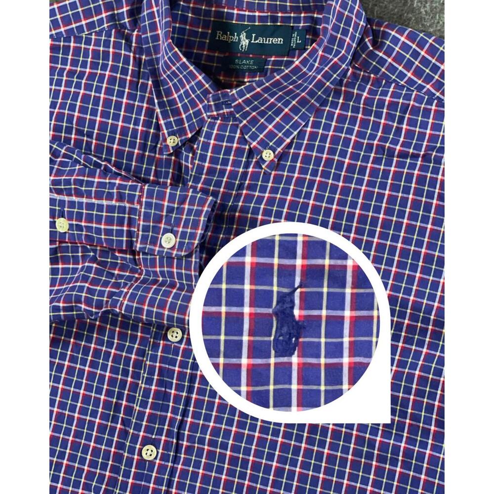 Ralph Lauren Men's Blake Purple/Red Plaid Button Down Shirt Size Large Pony Logo